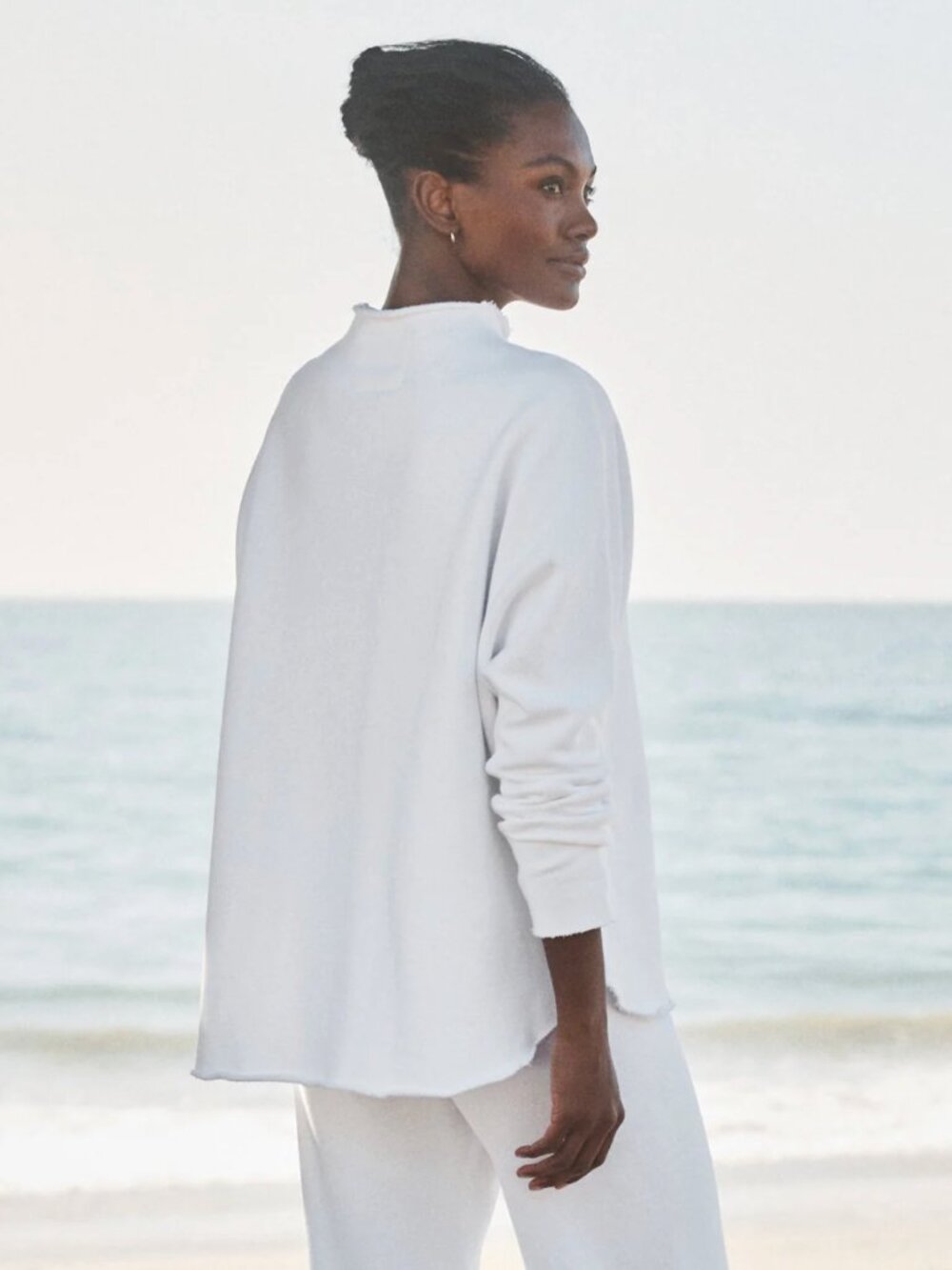 Frank & Eileen | Effie Long Sleeve Funnel Neck Capelet in White - Picture 2 of 7
